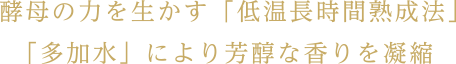 酵母の力を生かす「低温長時間熟成法」「多加水」により芳醇な香りを凝縮